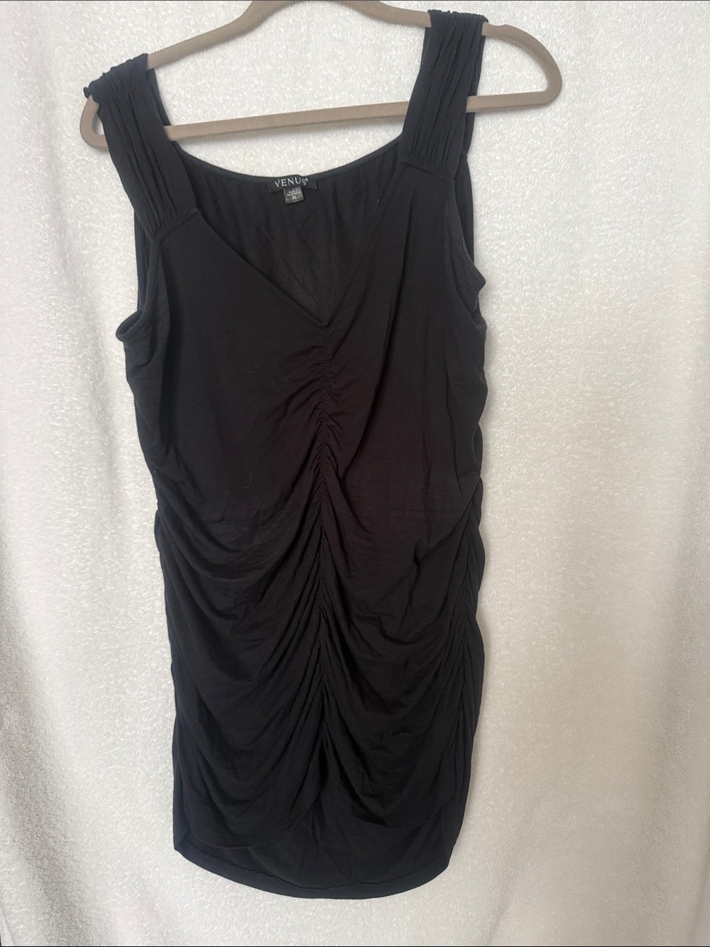 VENUS Black Ruched V-Neck Tank top